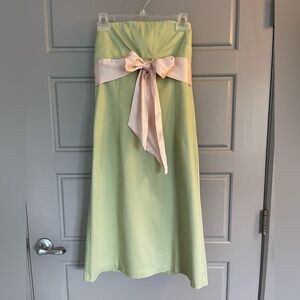 Strapless Green Dress with Pink Bow
